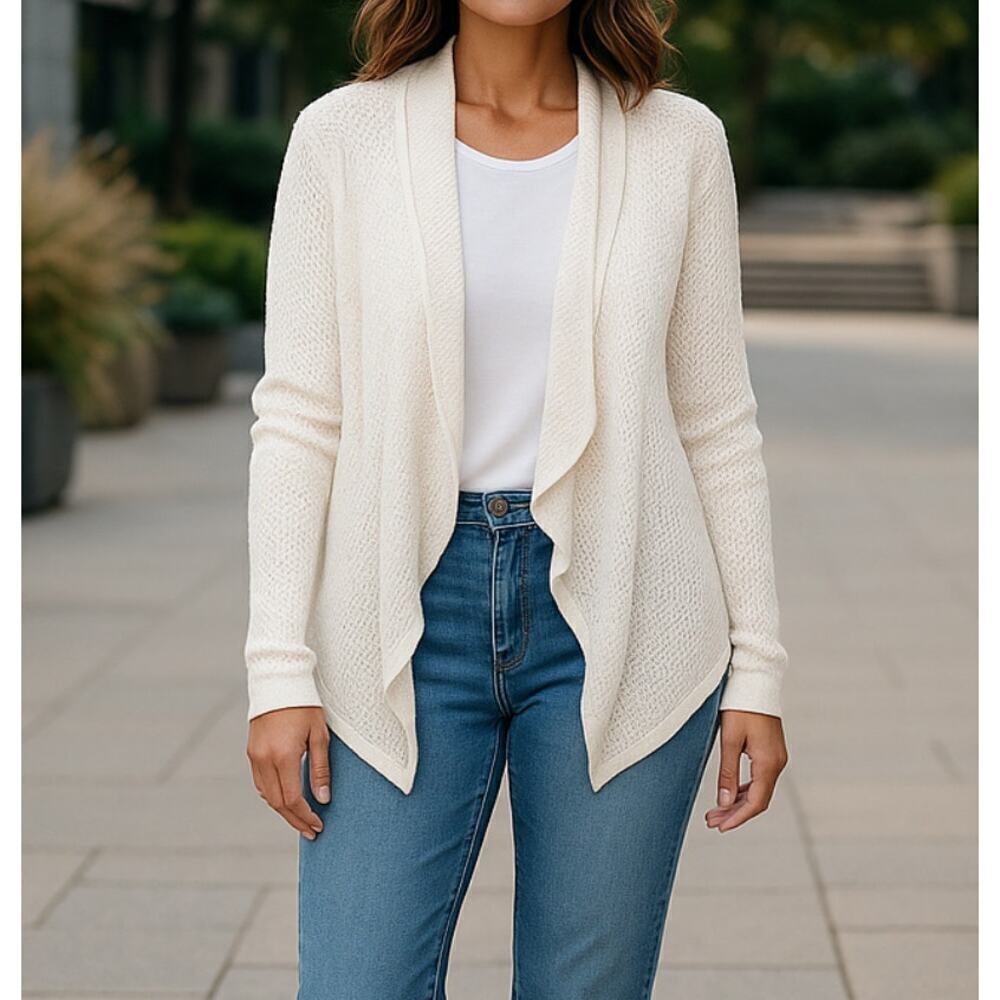 Talbots Draped Cardigan Cream Womens Medium Open Front